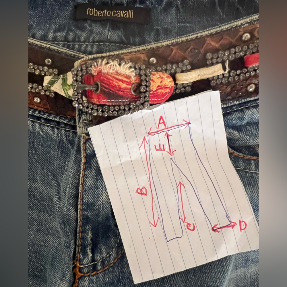 Vintage Roberto Cavalli Blue Women's Jeans Piton Skin Crystal Italy Size 40 - Picture 8 of 16